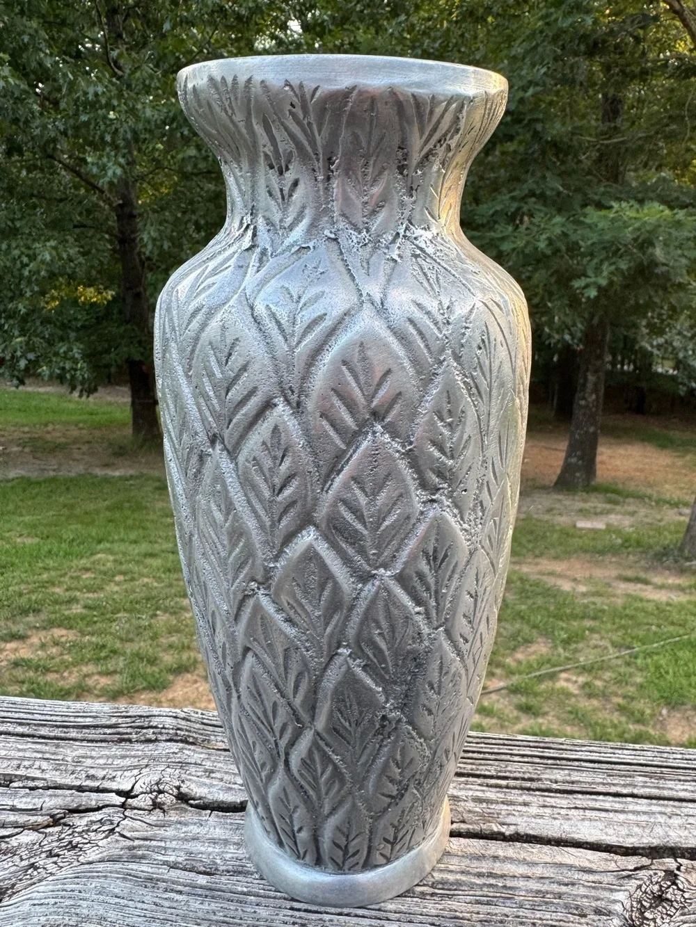 POTTERY BARN Embossed Leaf Design Pewter 12
